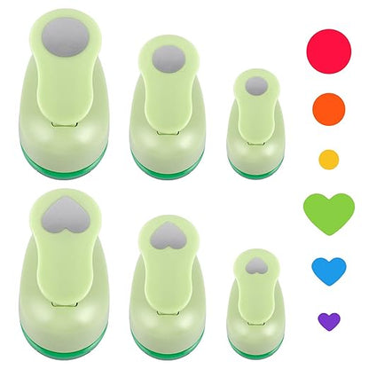 UCEC Circle Hole Punch, Paper Punches for Crafting, 3/8+5/8+1 Inch Circle Punches, Heart Hole Punch, Shape Puncher Cutter for Paper Crafts Scrapbooking, 6Pcs