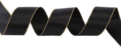ITIsparkle 1" Inch Double Faced Satin Ribbon 25 Yards with Gold Edges, 1" X 25Yd - Black