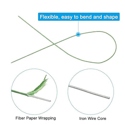 PATIKIL 18 Gauge 16" Floral Stem Wire, 100 Pcs Paper Wrapped Iron Artificial Flower Stem Accessories for DIY Bouquet Stem and Craft Decoration, Light Green