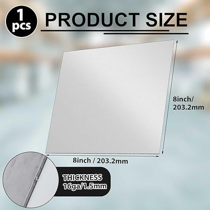 1 Pcs 16 Gauge 8 x 8 Inch Metal Steel Sheet Steel Plate Mild Carbon Cold Rolled Square Weldable Metal Panels for Outside Industrial DIY Use Projects Weld Accessories