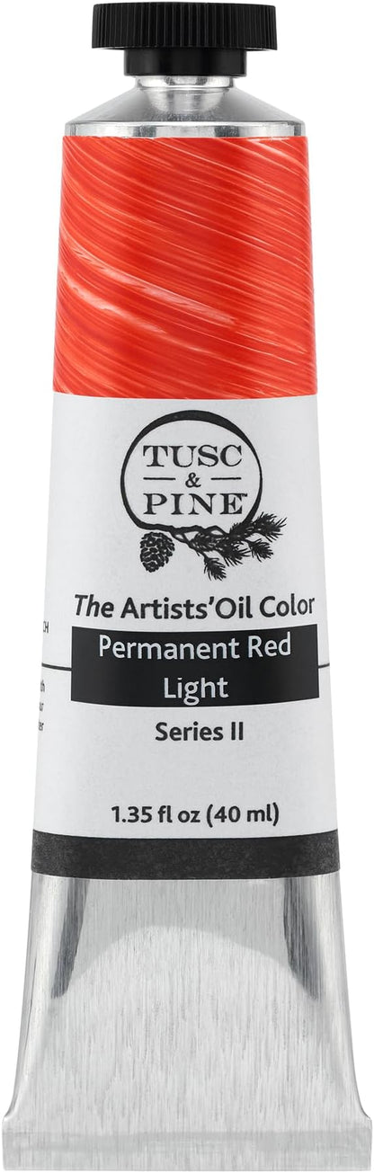 Tusc & Pine Artist Oil Paint - Permanent Red Light, 40 ml, Non-Yellowing, Rich & Creamy Consistency, Maximum Pigment Load, Small Batch Milled Oil Paints Made in the USA for Professional Artists