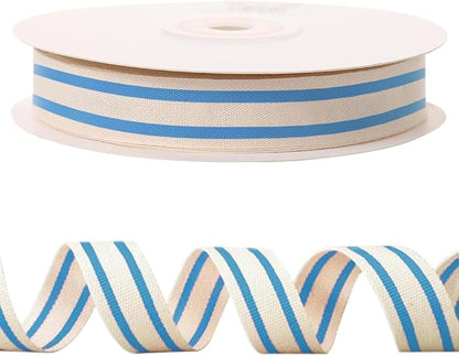 10 Yards × 3/5 Inch Blue Natural Cotton Ribbon, Double Sided Webbing Straps Ribbons, Birthday Wedding Valentines Ribbons for Crafting, DIY Sewing, Gift Wrapping