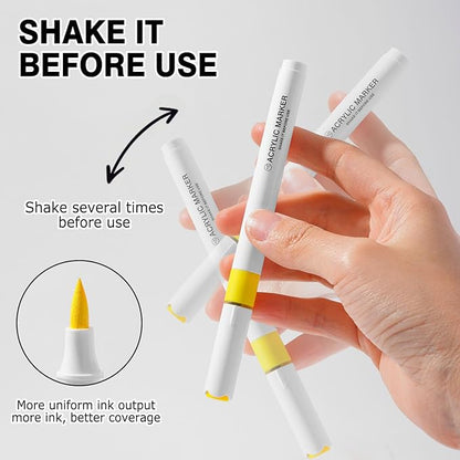 ROSYMENG 9 Color Acrylic Paint Pens,Quick-Drying Waterproof Acrylic Paint Markers, Soft Brush Tip Acrylic Markers for Canvas, Rock Painting, Wood, Stone, Glass, Ceramic, Fabric Painting, DIY Crafts