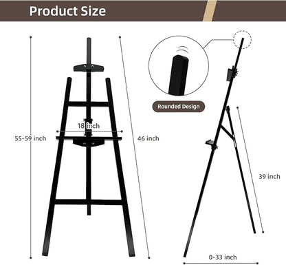 Adjustable Black Wooden Painting Easel, Pine Art Easel Stand Hold up to 43'', Painting Canvas for Wedding Sign and Poster, Drawing for Adults, Begginners and Students, Black