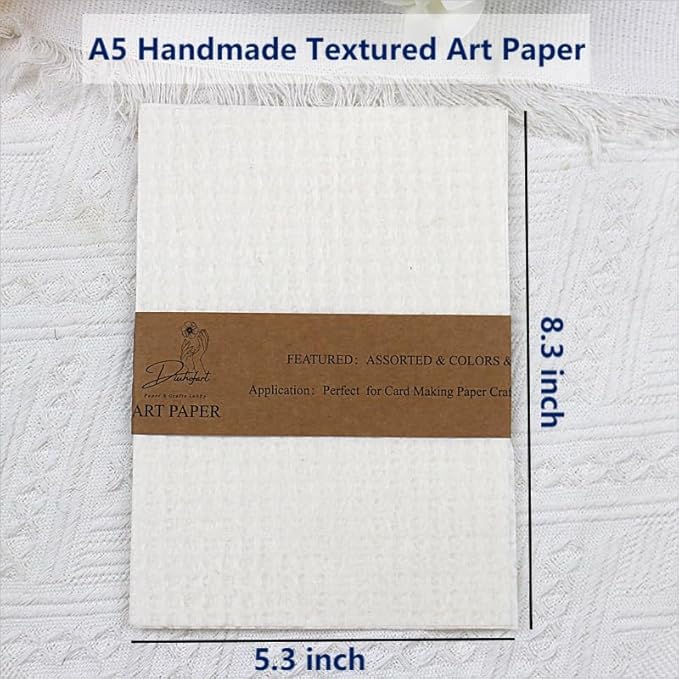 20 Sheets Scrapbook Paper A5 Size Textured Papers, White Mulberry Art Paper Craft Materials for DIY Card Making, Collage, Decoupage, Junk Journaling Supplies