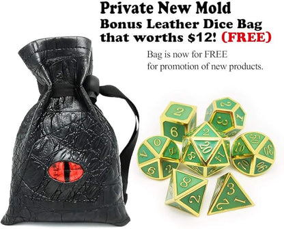 Haxtec Glow in The Dark Glowing Blue Metal Dice Set D&D W/Dragon Dice Bag 7PCS DND Dice Set Compatible with Dungeons and Dragons RPG Games-Gold Glowing Blue-V2