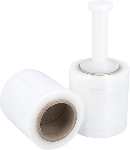 PSBM Mini Stretch Wrap with Handle, 12 Pack, 6 Inch x 1000 Feet, 90 Gauge, Clear, Small Plastic Cling Film for Pallets Moving Storing