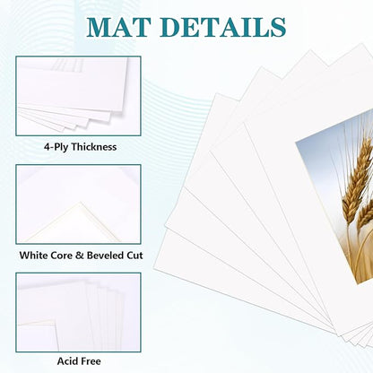 ZBEIVAN 8x10 White Picture Mats with Core Bevel Cut Frame Mattes for 5x7 Pictures - Pack of 5