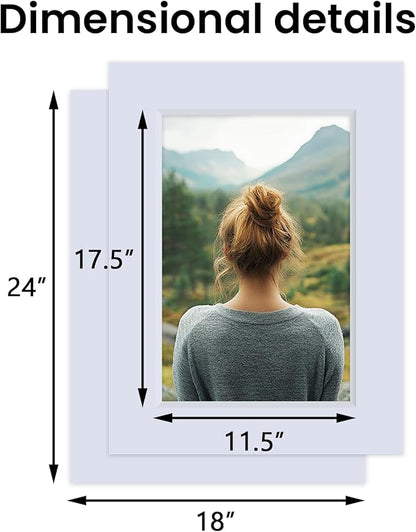 Falling in Art 5 Pack Acid Free 18x24'' White Picture Mats Board Show Kit for 12x18'' Photos, 4-Ply Beveled Pre-Cut Photo Mats with Backing Board for Frames, Artwork and Prints