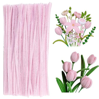 100 Pieces Pipe Cleaners Chenille Stem, Solid Candy Pink Color Pipe Cleaners Set for Pipe Cleaners DIY Arts Crafts Decorations, Chenille Stems Pipe Cleaners (Light Pink)