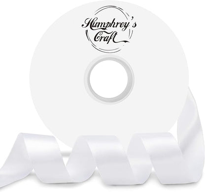 Satin Ribbon 1 Inch White Double Faced - 25 Yards for Gift Wrapping DIY Bows Crafts Bridal Bouquet Cutting Ceremony Sewing Christmas Wedding Baby Shower Decoration Humphrey's Craft