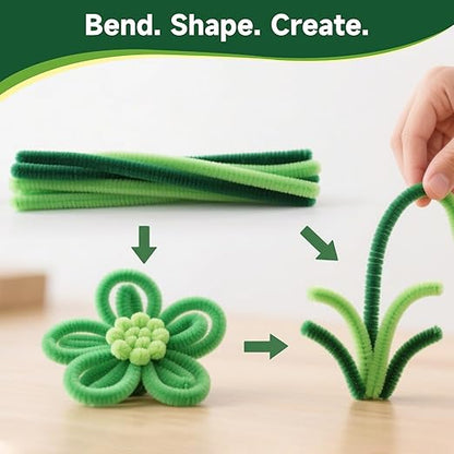 Pipe Cleaners Craft 500PCS 5 Colors Green Pipe Cleaners Bulk 30CM Limpia Pipas para Manualidades Fuzzy Wire Chenille Stems for Arts Crafts and Creative DIY Projects Decorations