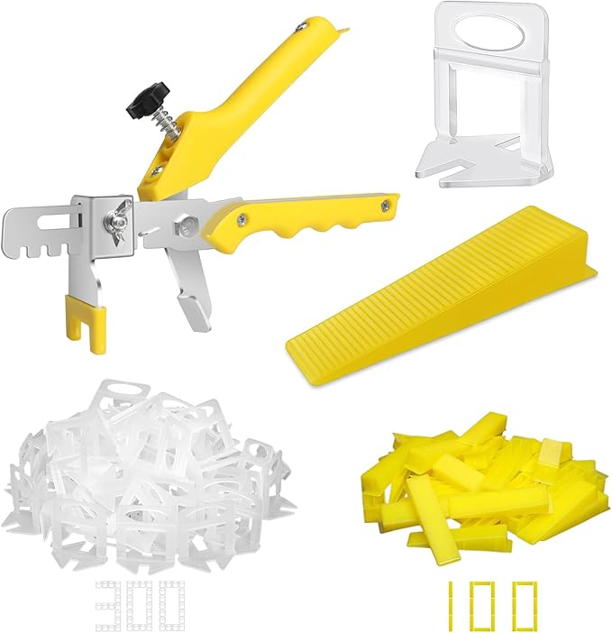 DGSL Tile Leveling System with Tile Plier - 300-Piece Tile Spacers Clips and 100-Piece Reusable Wedges - Tile Tools Set for Stone Installation (1/16 Inch Tile Spacers)