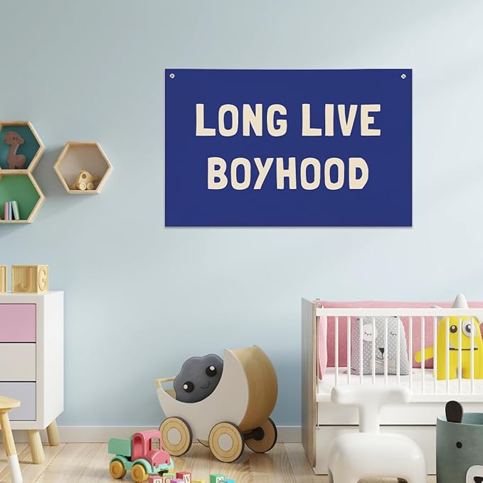 Long Live Boyhood Banner, Boys Room Decor, Canvas Banner Wall Hanging Flag Decor for Nursery Playroom Toddler Room
