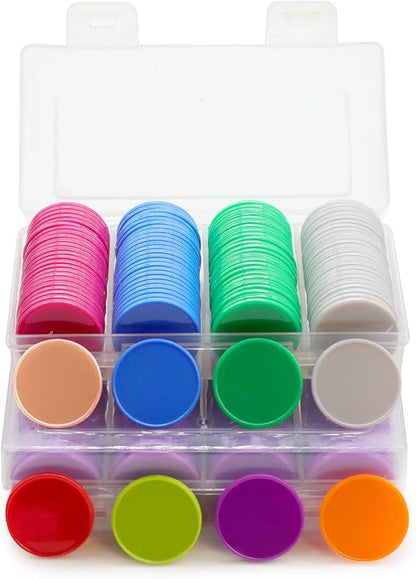 Set of 100 Opaque Plastic Learning Counters Mini Poker Chips Game Tokens with Storage Box (Peachpuff, 1 Inch)