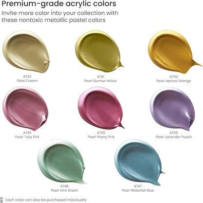 ARTEZA Pastel Acrylic Paint, Set of 8, Metallic Tones, 4.06 fl oz Tubes, High Viscosity Water-Based Paint, Glossy Finish, Art Supplies for Painting Paper, Canvas, Wood and Fabric, and DIY Projects