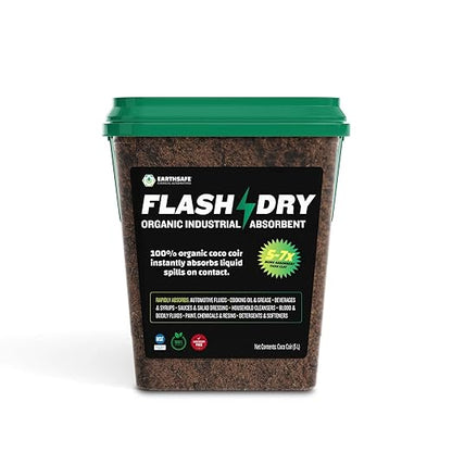 FlashDry All Purpose Organic Industrial Absorbent - 5 Liter Bucket, Case of 6- Instantly Absorbs Liquid Spills - Safer and 5-7x More Absorbent Than Clay - Lightweight & Refillable - OSHA Compliant