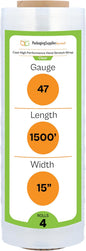 PSBM Stretch Wrap for Packing, 4 Pack of 15 Inch x 1500 Feet, 47 Gauge, High Cling Moving Stretch wrap, Cast Hand Stretch Film Moving wrap Rolls, Strong Plastic Wrap for Moving