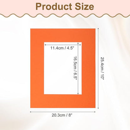 Picture Mats, 8 x 10 for 5 x 7 Pictures Acid Free White Core Bevel Cut Frame Mattes for Display Art Measuring, Orange