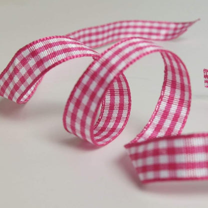 Pink and White Gingham Ribbon Hot Pink Gingham Ribbon 25 Yards Each Roll 100% Polyester (3/8", Hot.Pink)