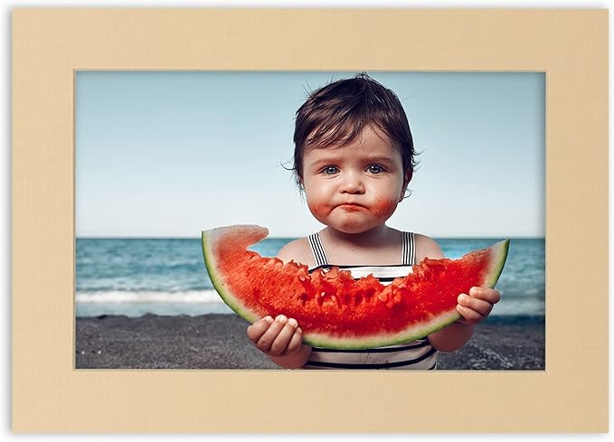 8x10 Mat Bevel Cut for 5.5x8.5 Photos - Acid Free Beige Precut Matboard With Backing Board and Crystal Clear, Self Seal Photo Mat Bag - For Pictures, Photos, Framing - 4-ply Thickness