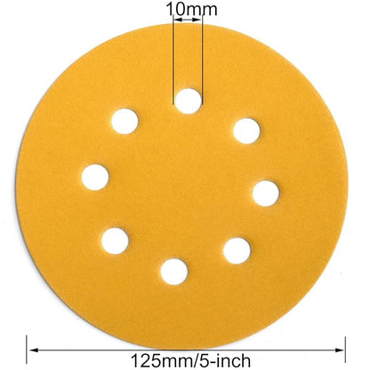 5-Inch 8-Hole Hook and Loop Sanding Discs 600-Grit Random Orbit Sandpaper, 100-Pack