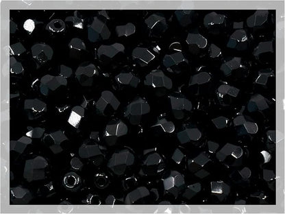 100pcs Faceted Fire Polished Pressed Czech Glass Beads 4mm (0.16in), Jet Black 23980