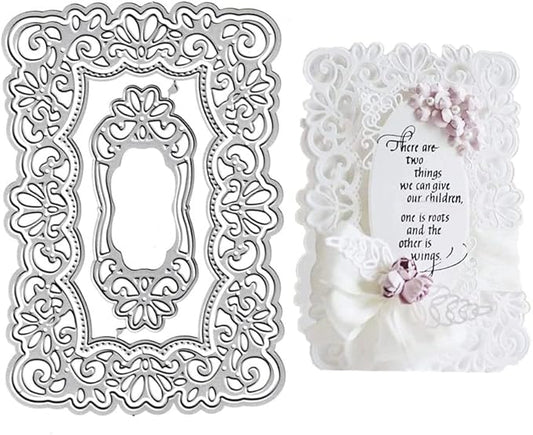 Lace Flowers Background Frame Cutting Dies, Lace Frame Die Cuts Metal Embossing Stencils Template Mould for Card Scrapbooking and DIY Craft Album Paper Card Decor