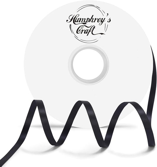 Humphrey's Craft 1/4 Inch Black Double Faced Satin Ribbon - 100 Yards for Crafts Gifts Wrapping Christmas Wedding DIY Bows Sewing Decor Invitation Card.