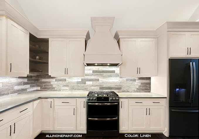 ALL-IN-ONE Paint, Durable cabinet and furniture paint. Built in primer and top coat, no sanding needed. Includes our 30 featured color card - Linen (off-white), Gallon