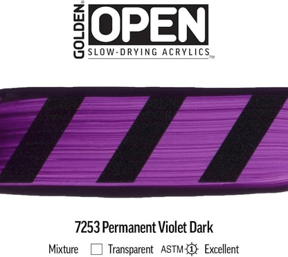 OPEN Slow-Drying Acrylics by GOLDEN, Permanent Violet Dark, 2 fl oz. tube, Professional Acrylic Paint, Transparent