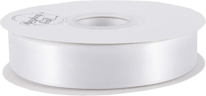 Satin Ribbon 1 Inch White Double Faced - 25 Yards for Gift Wrapping DIY Bows Crafts Bridal Bouquet Cutting Ceremony Sewing Christmas Wedding Baby Shower Decoration Humphrey's Craft