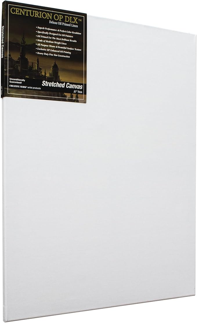 Centurion Deluxe Professional Oil Primed Linen Stretched Canvas, 11oz Linen, 10x20 - Box of 6, 0.67" Deep Canvases, Kiln-Dried Stretchers, Back Stapled, Premium Medium Weight Canvas for Oil Paintings