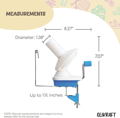 Olikraft Manual Yarn Winder | Yarn Ball Winder, Roller, Baller Crochet Spinner for Crocheting | Clamp for 1 3/4" Surfaces | Create Cakes up to 4oz