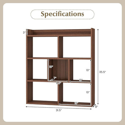 Giantex 7 Cube Bookshelf of 2, Free-Standing Wooden Bookcase, 4 Tier Home Display Shelf, Horizontal Storage Unit w/Anti-Toppling Devices, Open-Back Display Rack for Study, Living Room, Walnut
