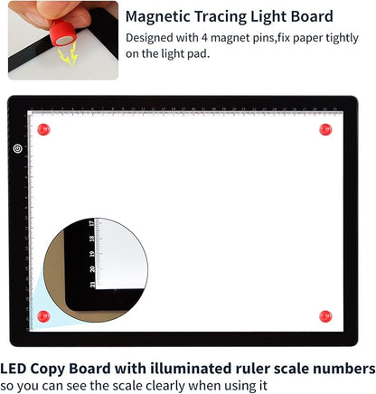 A4 Ultra-thin Portable LED Light Box Tracer with 4 Magnets, Type C USB Power Cable Stepless Dimmable Brightness Tracing Light Pad for Weeding Vinyl Tattoo Drawing X-ray Viewing Diamond Painting