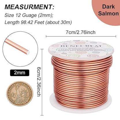 BENECREAT 12 Gauge 100FT Aluminum Wire Anodized Jewelry Craft Making Wire Beading Floral Aluminum Craft Material for Jewelry Craft Sculpture, Plant Gardening, Skeleton Making, Copper Tone