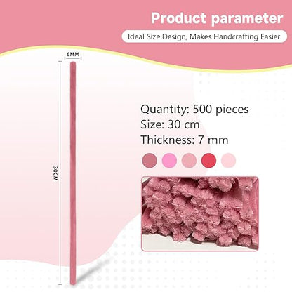 Pipe Cleaners Craft 500PCS 5 Colors Pastel Pink Pipe Cleaners Bulk 30CM Limpia Pipas para Manualidades Fuzzy Wire Chenille Stems for Arts Crafts and Creative DIY Projects Decorations