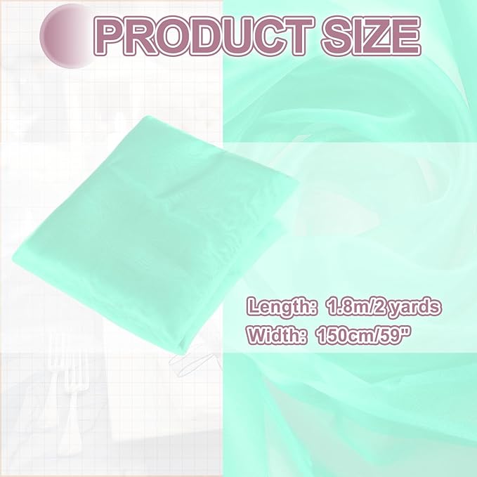 MECCANIXITY Iridescent Sheer Organza Fabric, 2 Yards x 59 Inches Solid Holographic Shiny Fabric Organza Cloth for Wedding, Curtains, Costume, Photo Background, Cyan