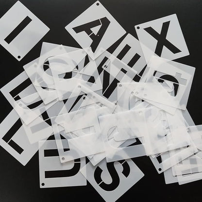 4 in Alphabet Number Stencils for Painting, 42 Pcs Reusable Letter Stencils for DIY Project Art Craft Spray Painting Templates Interlocking Stencil Kits for Wood Signs, Wall Art