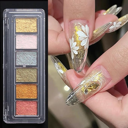 6 Colors Solid Metallic Nail Glitter Powder Set, Gold Foil Flakes for Resin, Holographic Chameleon Sparkly Gilding Flakes Kit for Gel Polish Nail Art Decorations…