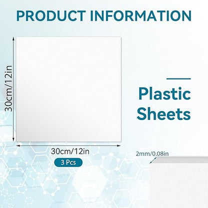 3 Pack White Plastic Sheets 12x12x0.08in Flexible High Tensile Plastic Sheets Hard Plastic Panel for DIY Materials Handicrafts Home Decoration