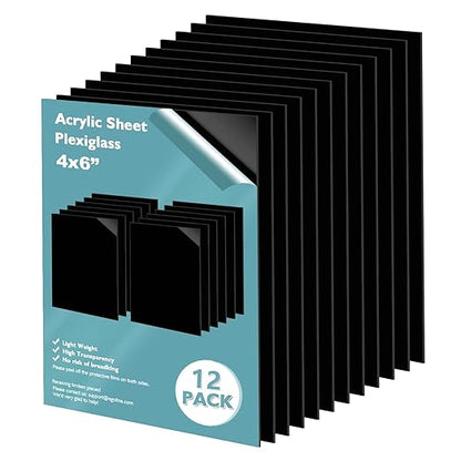 Egofine 4" x 6" Black Plexiglass Sheets 12 Pack 0.04 Inch Cast Acrylic Sheet Thick for DIY Craft Projects, Painting, Photography, Sign, Display Stand, Home Decor, Easy to Cut