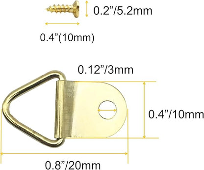 100 Pack Small Triangle Ring Steel Picture Hangers with Screws Picture Frames Picture Hang Solutions for Hanging Clock Paintings Artwork Picture Frame Hook Photos(Gold)