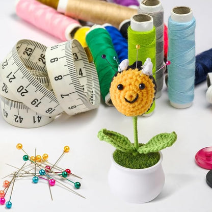 Bee Pin Cushion, Handmade Knitted Pincushions, Cute Pin Cushions Needle Holders for Sewing Quilting Accessory, DIY Crafts or Patchwork Decor.Flowerpot Design Bee