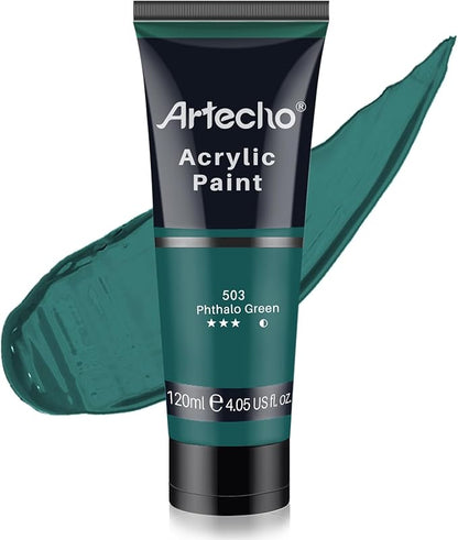 Artecho Green Acrylic Paint, Phthalo Green Paint (120ml / 4.05oz) Tubes, Art Craft Paints for Canvas, Rock, Stone, Wood, Fabric, Art Supplies