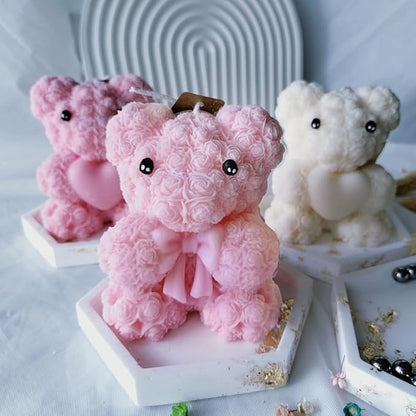 Bowtie Rose Bear Candle Mold - 3D Teddy Bear Candle Making Molds, Cute Epoxy Resin Molds for DIY Handmade Soaps,Valentine Gifts,Mother's Day Gifts,Birthday Gifts & Home Decorations(Bow Tie Bear Large)