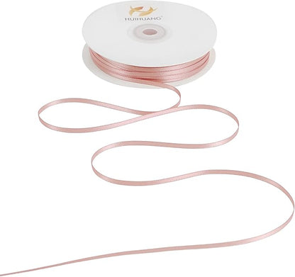 HUIHUANG Rose Gold Ribbon 1/8 inch Solid Color Thin Satin Ribbon 100 Yards Continuous for Crafts DIY Bows Decoration Sewing and Invitation Card Gift Tags Christmas Ornaments Wedding Decoration