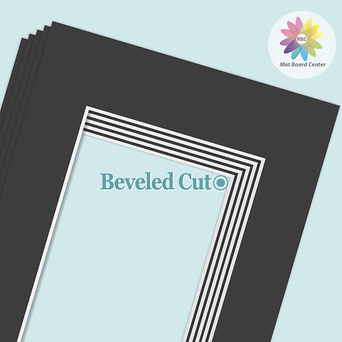 MBC MAT BOARD CENTER, 5 Pack 5x7 for 3.5x5 Black Picture Mats Frame Mattes, Bevel Cut, Acid Free, 4-ply Thickness