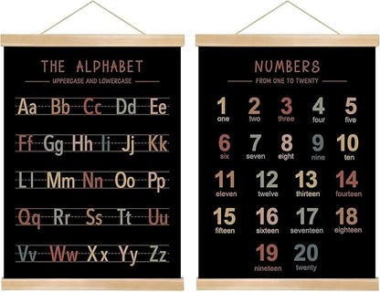 Alphabet and Numbers Wall Chart Set of 2 ,Kids Educational Posters,ABC and 1-20 Number Learning Banners for Toddlers, Preschool Classroom, Homeschool, Nursery, Playroom Decor 14 x 18.5 Inch (colorful)